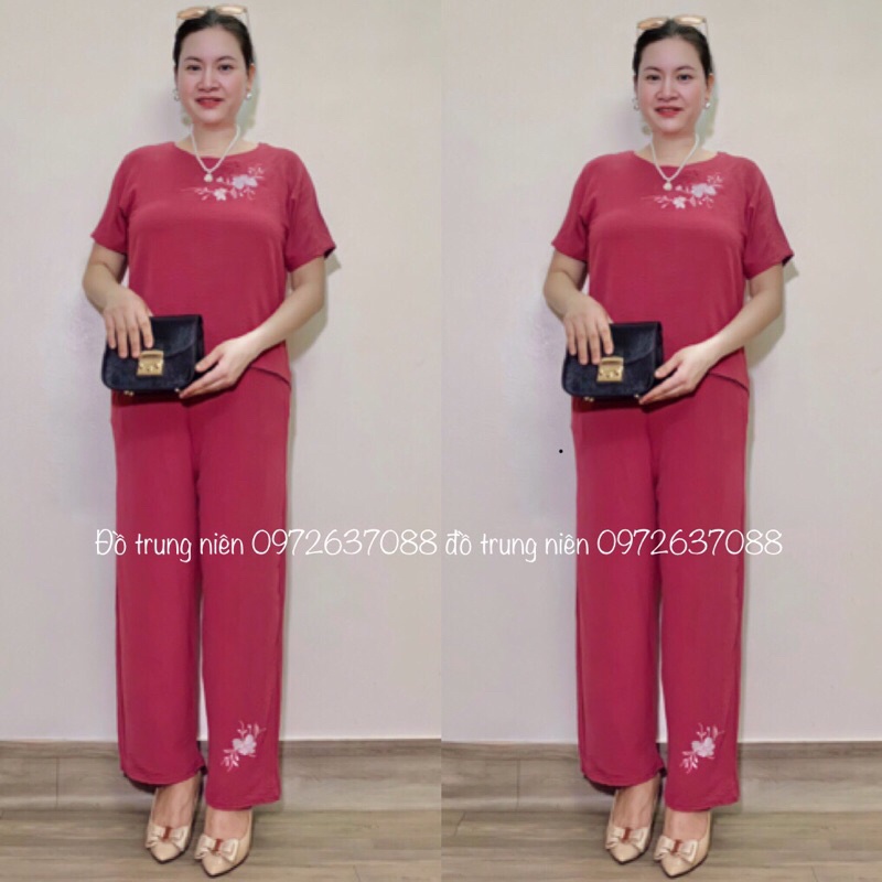 Đồ Bộ Trung Niên-Bộ Chất Đũi Thêu Hoa Mai Cho Mẹ Cho Bà YOYO