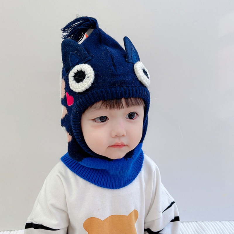 Mũ Trùm Đầu Kiêm Khăn Choàng Cổ Đan Len Họa Tiết Khủng Long Hoạt Hình Dễ Thương