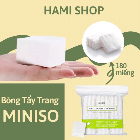 MINISO Miếng bông mềm 180 tờ Khăn lau mặt mỹ phẩm Màu trắng