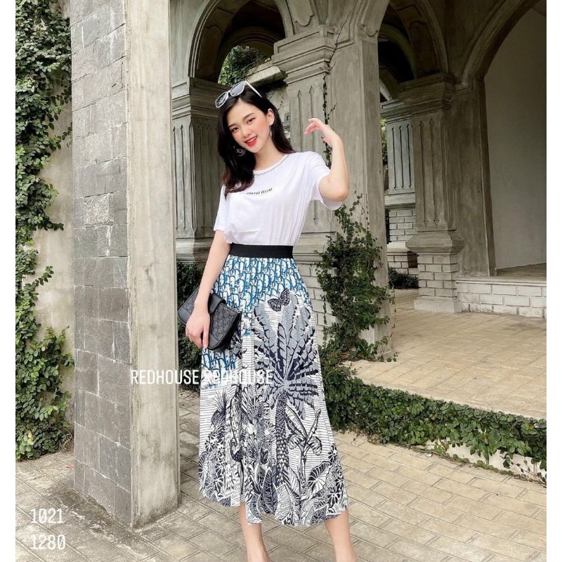 Chân váy hoạ tiết dáng dài hàng QC