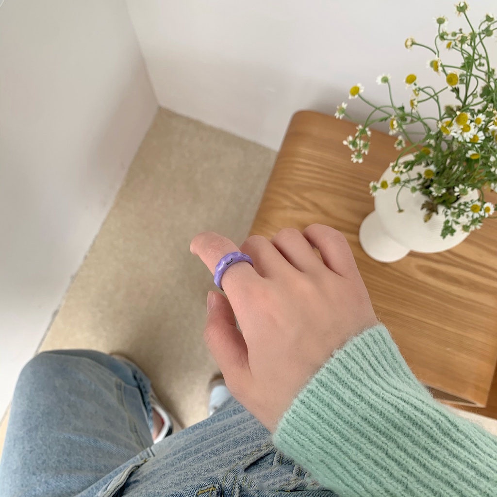 Nhẫn QIHE JEWELRY màu tím hình mặt cười sành điệu