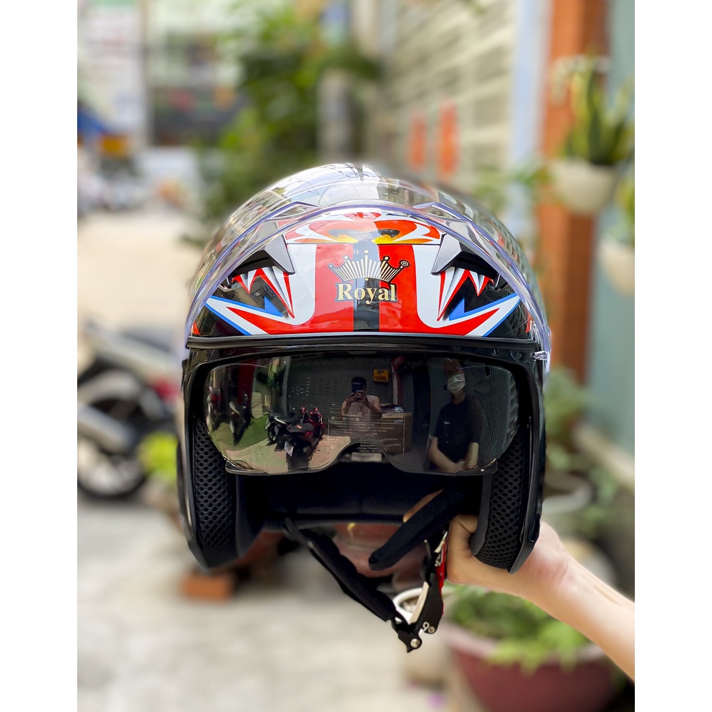 NÓN BẢO HIỂM 3/4 2 KÍNH ROYAL M268 TEM TIGER BASSANI CHÍNH HÃNG