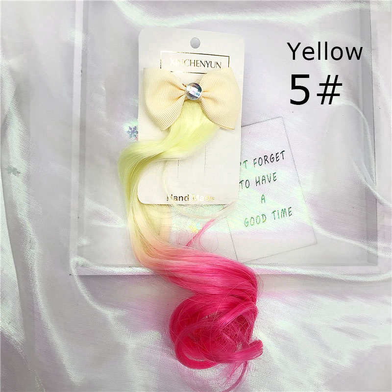 Lọn tóc giả chuyển màu uốn xoăn đính nơ làm phụ kiện trang trí tóc cho bé gái