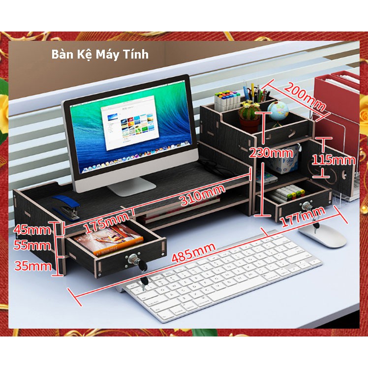 Kệ tài liệu để máy tính văn phòng để bàn làm việc bằng gỗ Giá sách gỗ lắp ghép để bàn học tập có ngăn kéo chìa khoá