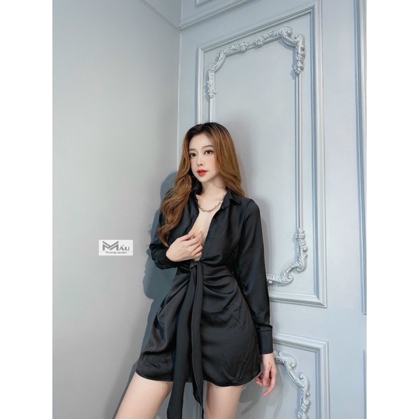Đầm nữ body lụa buộc eo