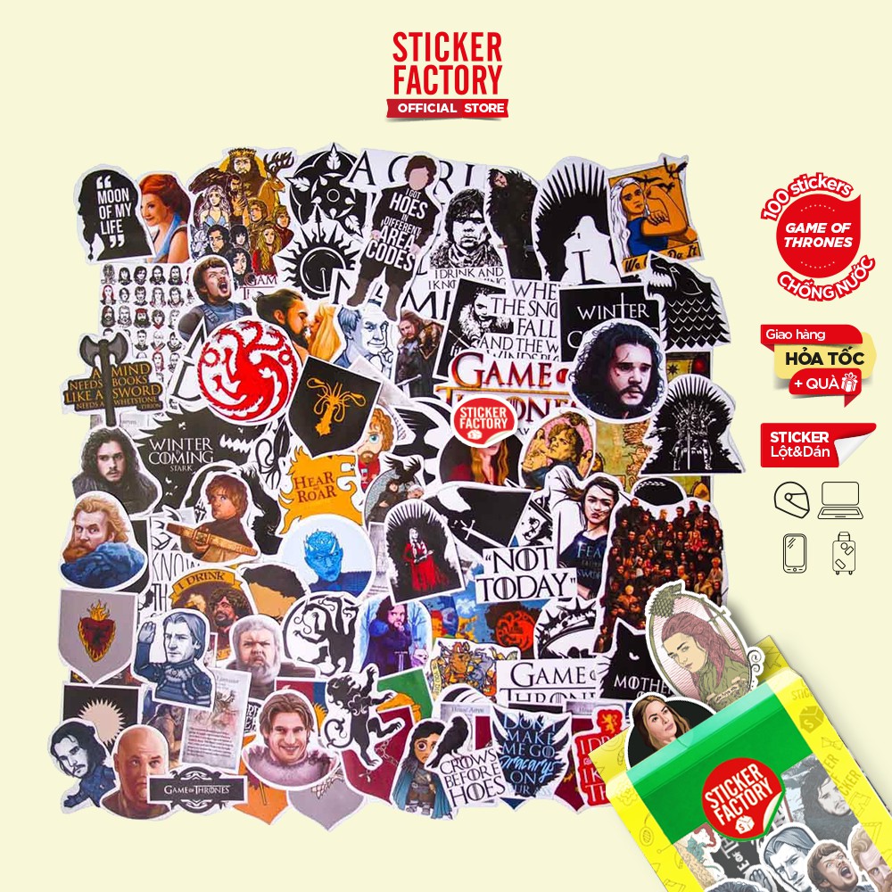 Game Of Throne GOT - hộp set 100 sticker decal hình dán nón bảo hiểm , laptop, xe máy, ô tô - STICKER FACTORY