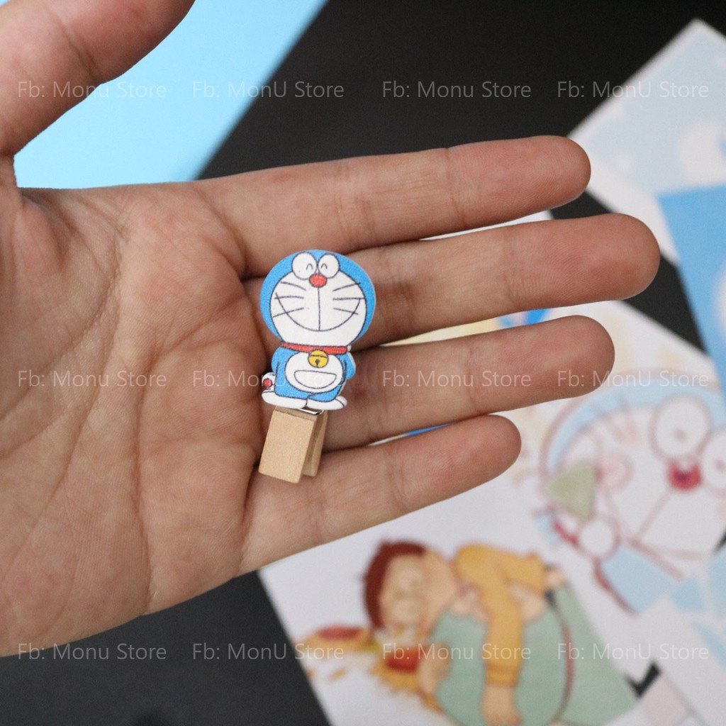 Kẹp gỗ kẹp ảnh SET 10 cái hình DORAEMON DOREMON dễ thương cute (tặng 4m dây thừng treo)