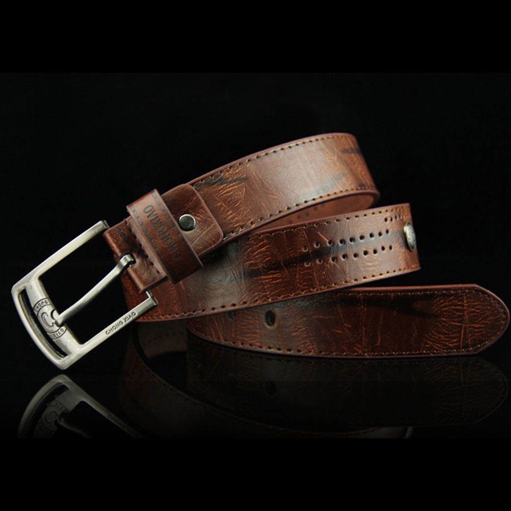 Men Punk Hollow Studded Waistband Pin Buckle Faux Leather Belt for Jeans Pants