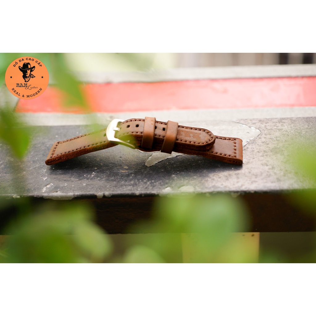 Dây đồng hồ da bò màu nâu đỏ - RAM Leather Classic 1981 bản dày Bền Đẹp