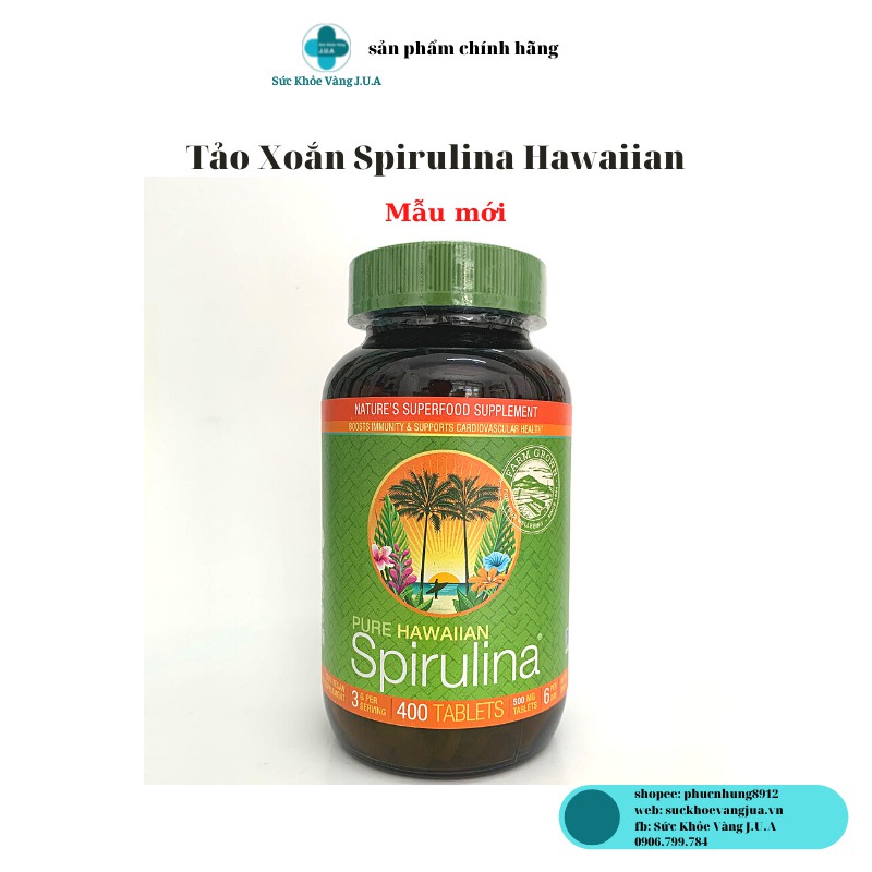 TẢO PURE HAWAIIAN  SPIRULINA LỌ 400 VIÊN - VITAMIN TỰ NHIÊN - TĂNG ĐỀ KHÁNG