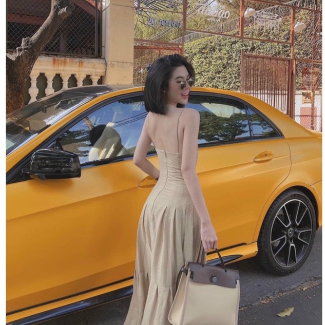 Đầm maxi 2 dây xếp ly ♥️FREESHIP♥️ Váy maxi 2 dây dáng dài khoen ngực siêu xinh quyến rủ đi chơi đi biển dự tiệc