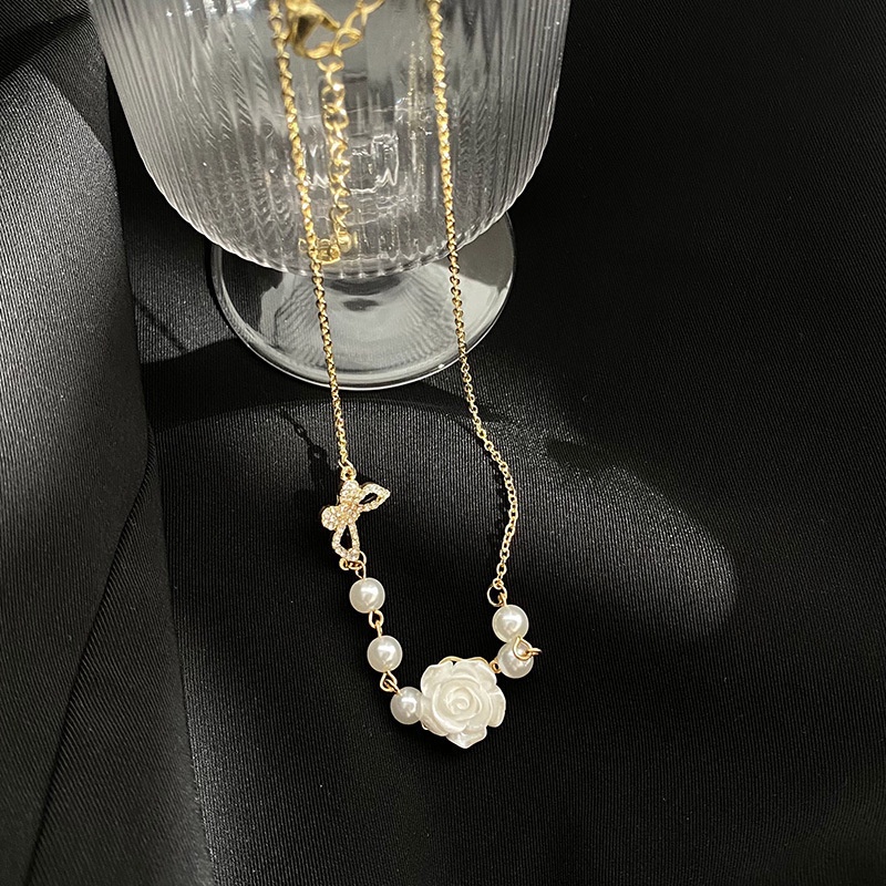 [Augustcloth | AugustJewelry] Dây chuyền/ vòng cổ hợp kim  dây hạt đính hoa hồng phong cách Hàn Quốc