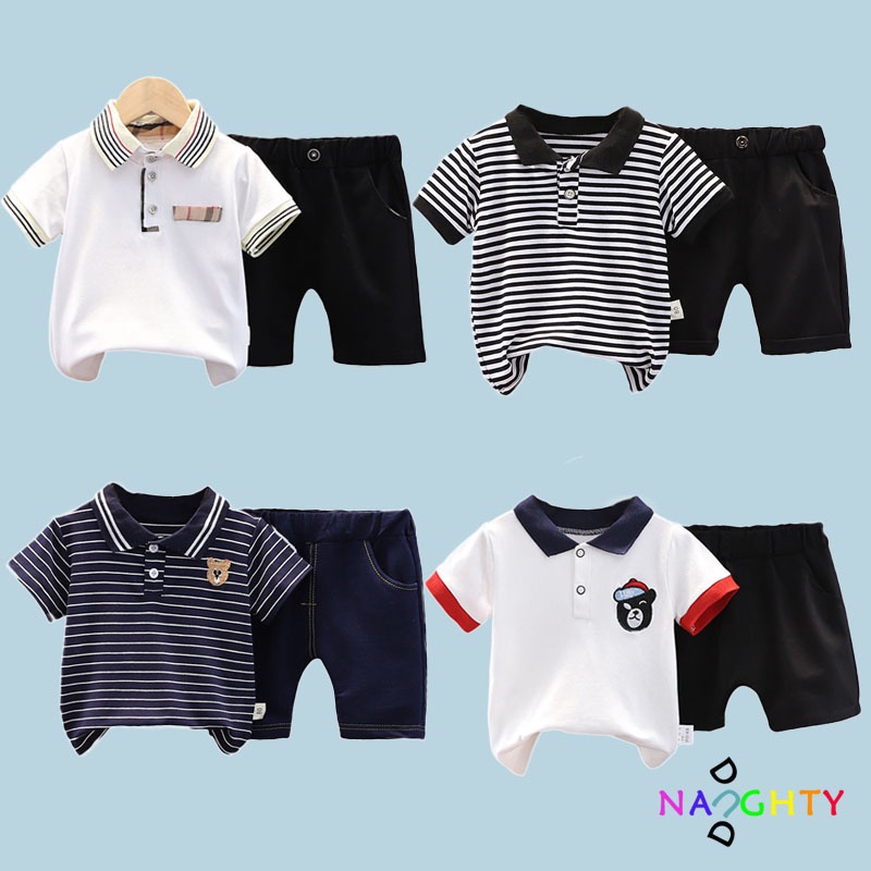 0-5 Tuổi Bộ Áo Thun Polo Ngắn Tay Phối Quần Short Thời Trang Cho Bé Trai