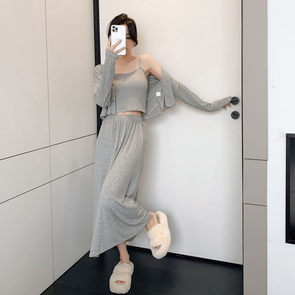 Bộ Đồ Ngủ 3 Món Tay Dài Thời Trang Thu Đông Chất Lượng Cao Mới