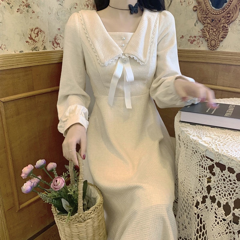 Đầm tay dài cổ búp bê dáng ôm thời trang mùa thu thanh lịch