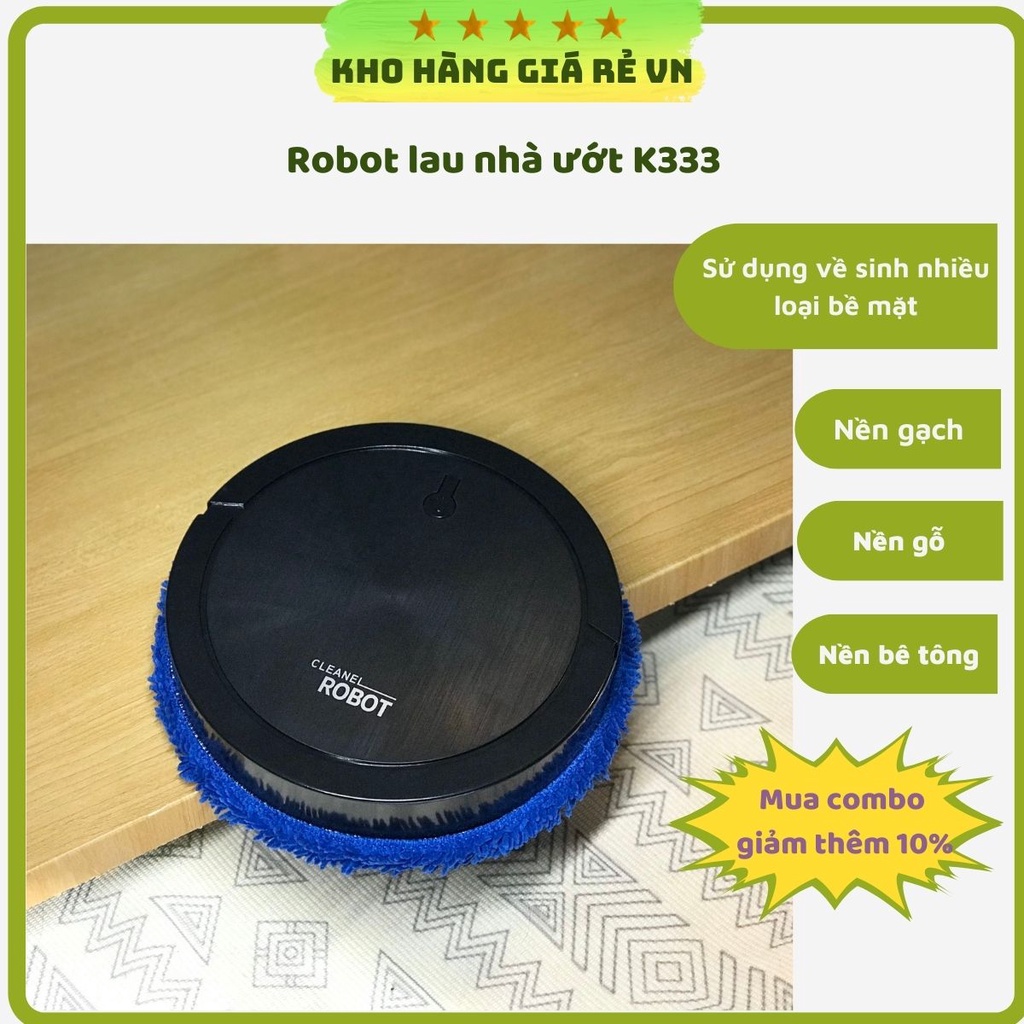 Robot lau nhà ướt máy lau nhà thông minh tự động xoay mô phỏng chế độ lau tay sử dụng pin sạc Model K333- Có bảo hành