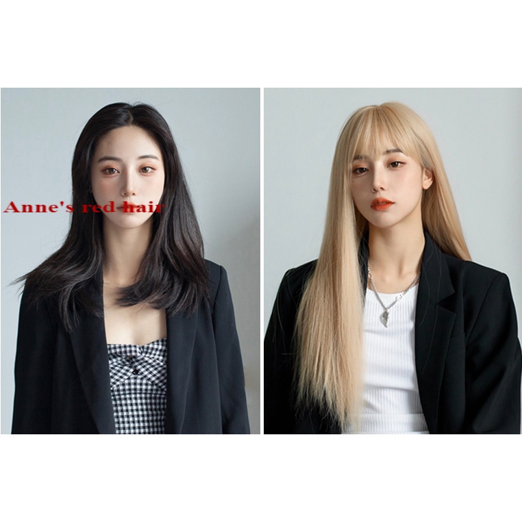 Bộ tóc giả dài thẳng nhuộm màu đỏ phong cách thời trang cho nữ