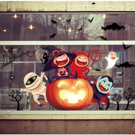 Decal dán tường HALLOWEEN - Phù thủy nhí và trái bí to mùng lễ