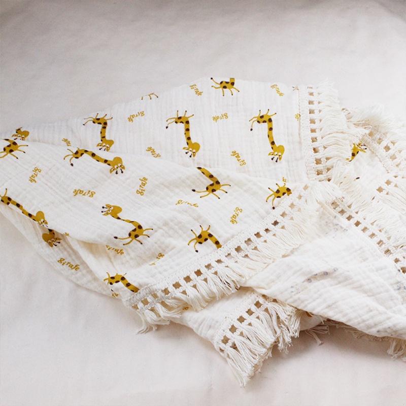 Chăn Quấn Em Bé 2 Lớp Chất Liệu Cotton Nguyên Chất Mềm Mại Phối Tua Rua Phong Cách Hồi Giáo Tiện Dụng
