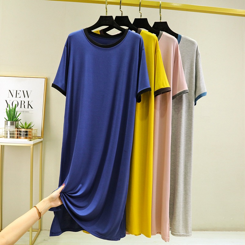 Đầm Tay Ngắn Cổ Tròn Dáng Rộng Chất Liệu Cotton Màu Trơn Thời Trang Mùa Hè Hàn Quốc Cho Nữ