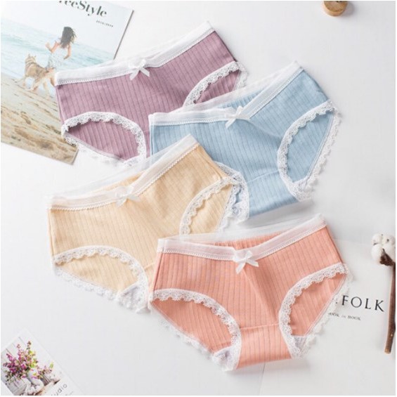 Combo 5 quần lót nữ tăm tre kháng khuẩn cotton cao cấp cạp lưới viền ren phối nơ xinh.
