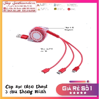 CÁP SẠC ĐIỆN THOẠI 3 ĐẦU RÚT GỌN GIÁ SỐC