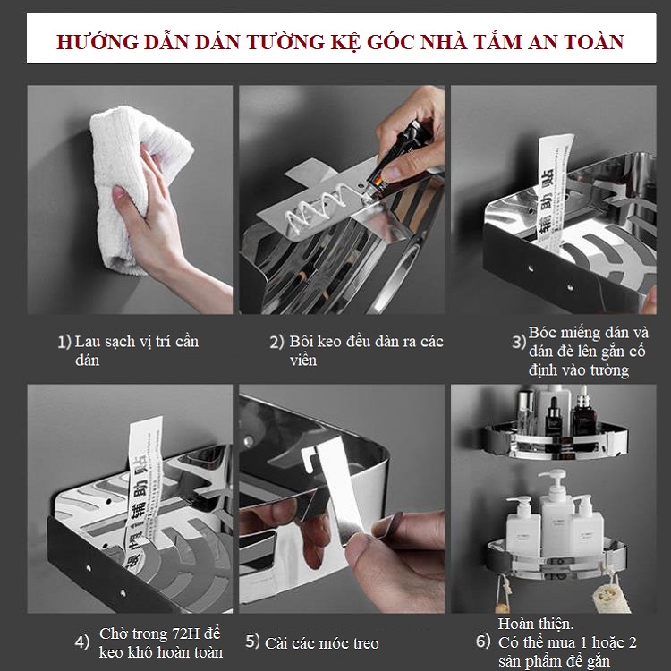 Kệ Góc Nhà Tắm Tam Giác Dán Tường 2 Tầng Inox 304 Latimax Sang Trọng Chống Gỉ Sét - Tặng Kèm Keo Dán Chuyên Dụng
