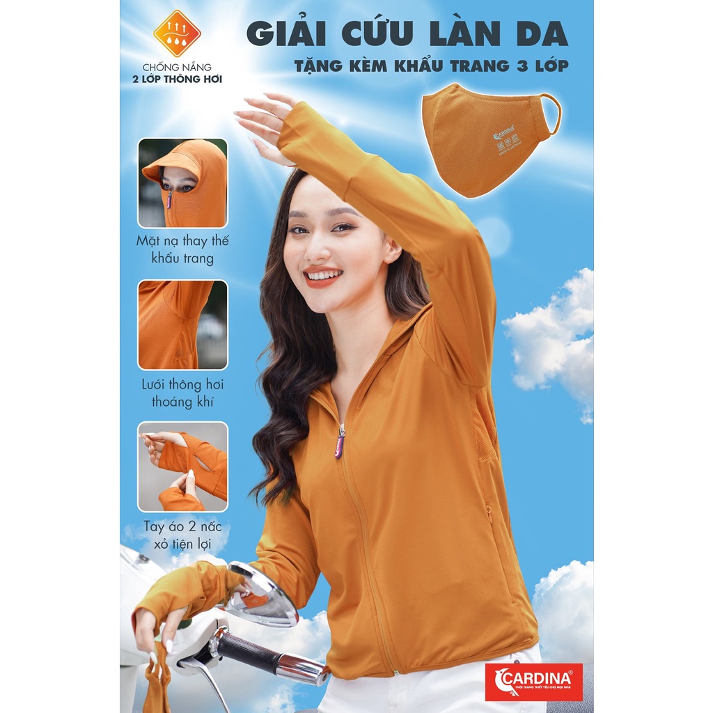 Áo chống nắng nữ CARDINA 2 lớp chất thun lạnh cao cấp chống tia UV thiết kế lưới tản nhiệt 2NF2.