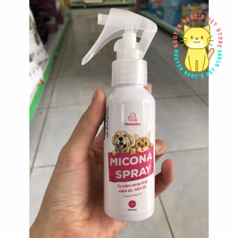 MICONA SPRAY VEMEDIM  - Dung dịch xịt ngoài da trị viêm nang lông, viêm da và nấm da trên CHÓ MÈO 100ml