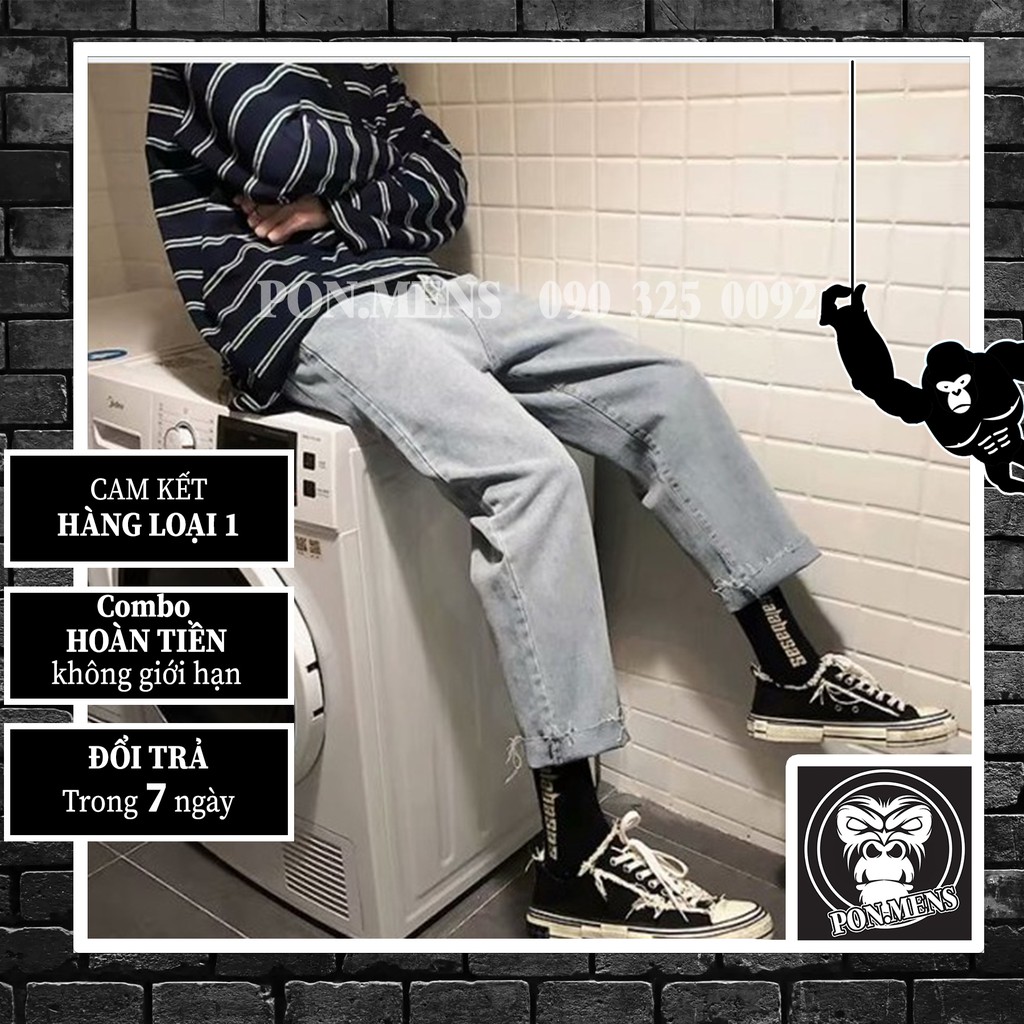 Quần jean nam nữ ống suông rộng màu ghi rách gấu k986 | BigBuy360 - bigbuy360.vn