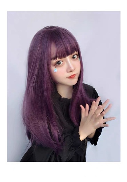Tóc giả nữ nguyên đầu đẹp màu tím ❤️FREESHIP❤️❤️ tóc cả đầu tặng kèm lưới trùm, ms1799