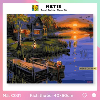 Tranh tô màu số hoá METIS Tranh phong cảnh Nhà Ven Hồ C031