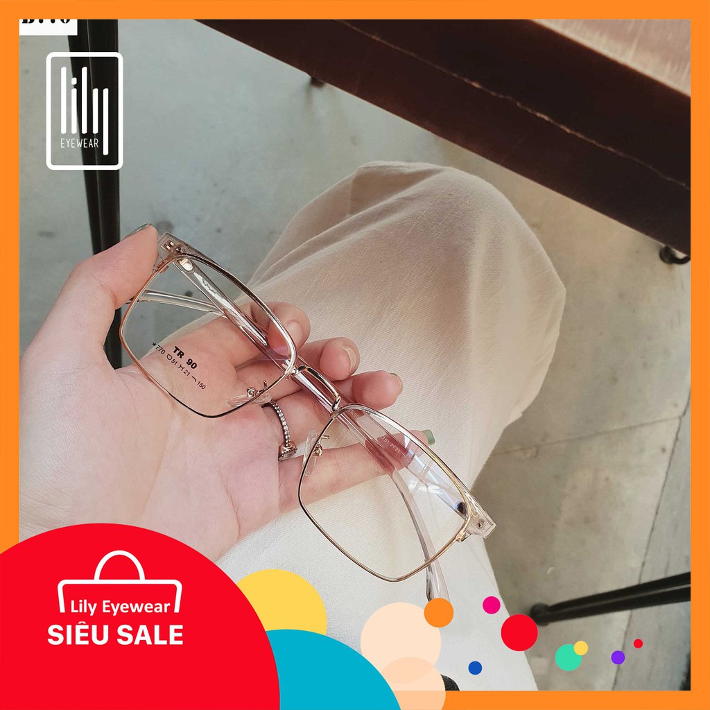 Gọng kính mắt vuông kim loại thời trang phù hợp nhiều khuôn mặt Lilyeyewearr 770