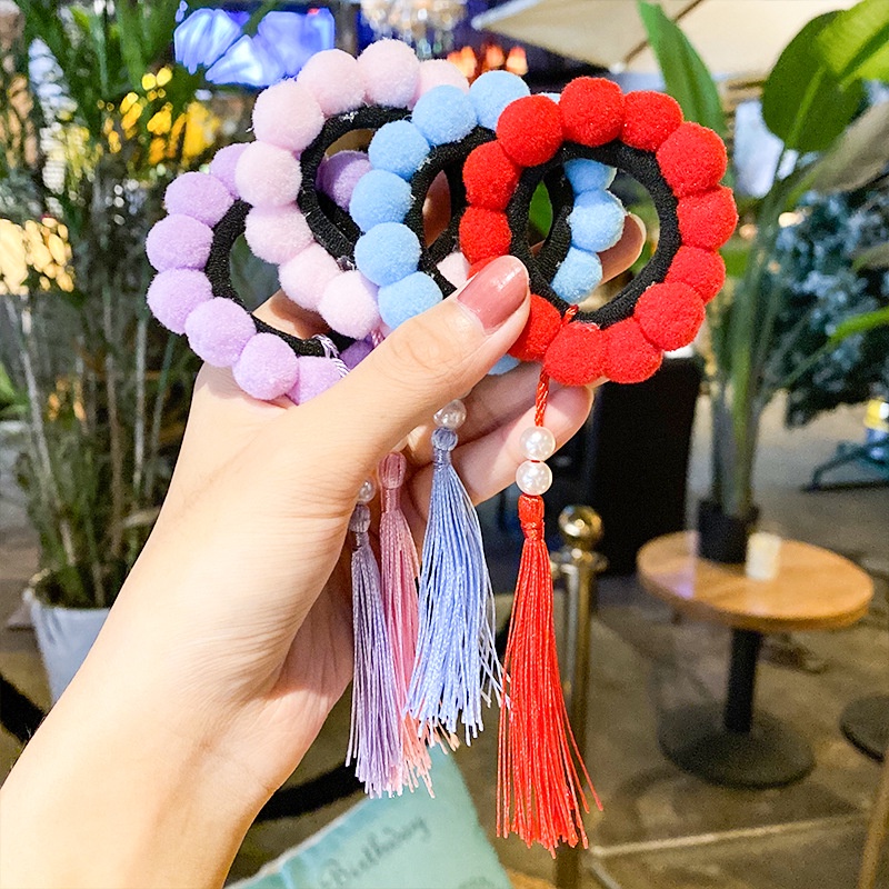 Dây Buộc Tóc Cao Su Đính Bóng Lông Nhiều Màu Dễ Thương Cho Bé Gái