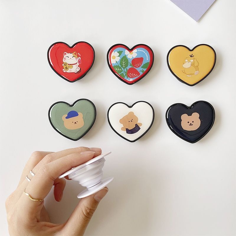 Popsocket dựng điện thoại dán siêu chắc hình trái tim gấu dễ thương, pop socket chống điện thoại giữ đeo tay