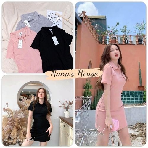 Váy Polo Cổ Sơ Mi Màu Sắc Pastel Nữ 🎁 Nana's House - FREESHIP 🎁 Đầm thun trơn dáng ngắn ôm body cộc tay thiết kế basic