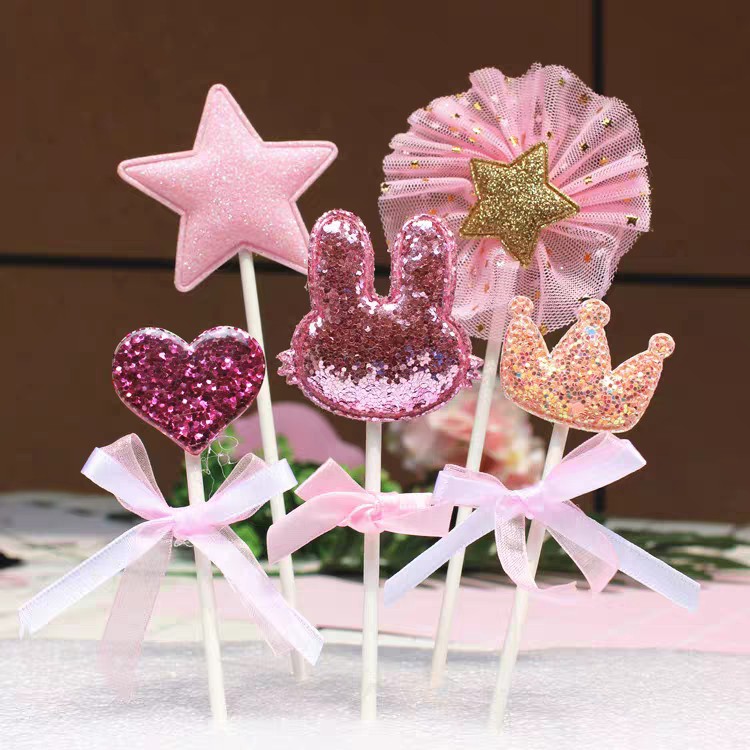 Set topper tai thỏ nhũ đáng yêu trang trí bánh kem, bánh sinh nhật, bánh gato  - Nhotimshop