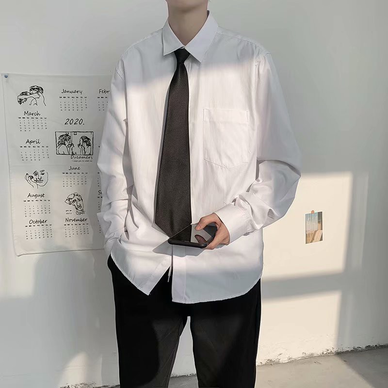 Áo sơ mi nam nữ trơn cổ bẻ dài tay phong cách Hàn Quốc kèm cà vạt-KB25 | BigBuy360 - bigbuy360.vn