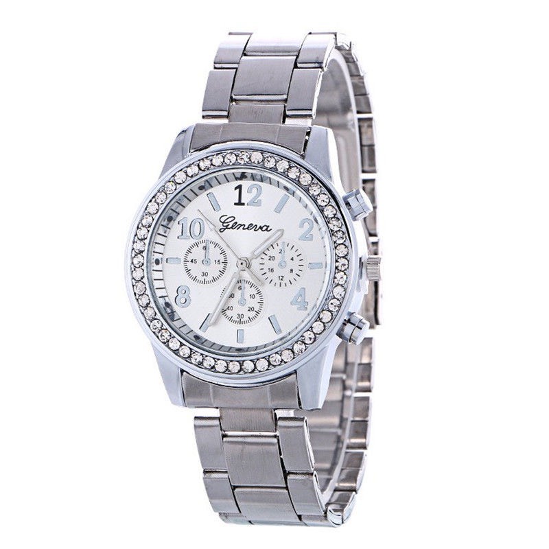 Đồng hồ nữ Geneva GVX021 viền xoàn kiểu dáng thời trang màu bạc tuyệt đẹp | BigBuy360 - bigbuy360.vn