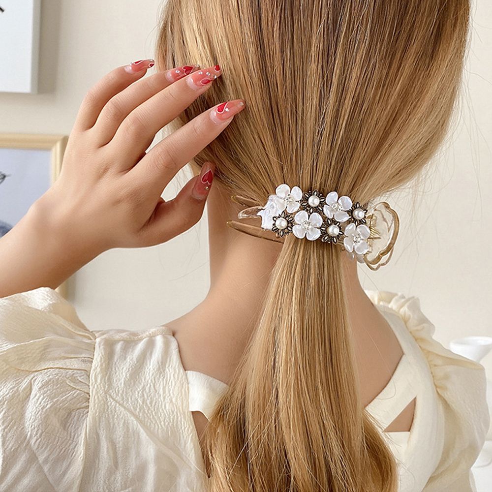 Kẹp Tóc Acrylic Trong Suốt Đính Ngọc Trai Thời Trang Hàn Quốc Cho Nữ