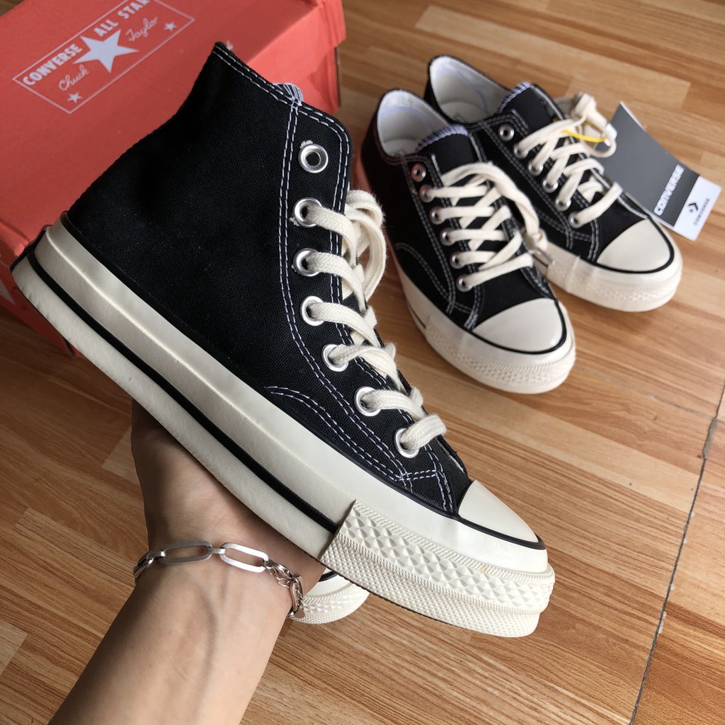 Giày cv cổ cao cổ thấp đen- sữa- trắng mũi bóng, giầy thể thao học sinh đế cao Full Box