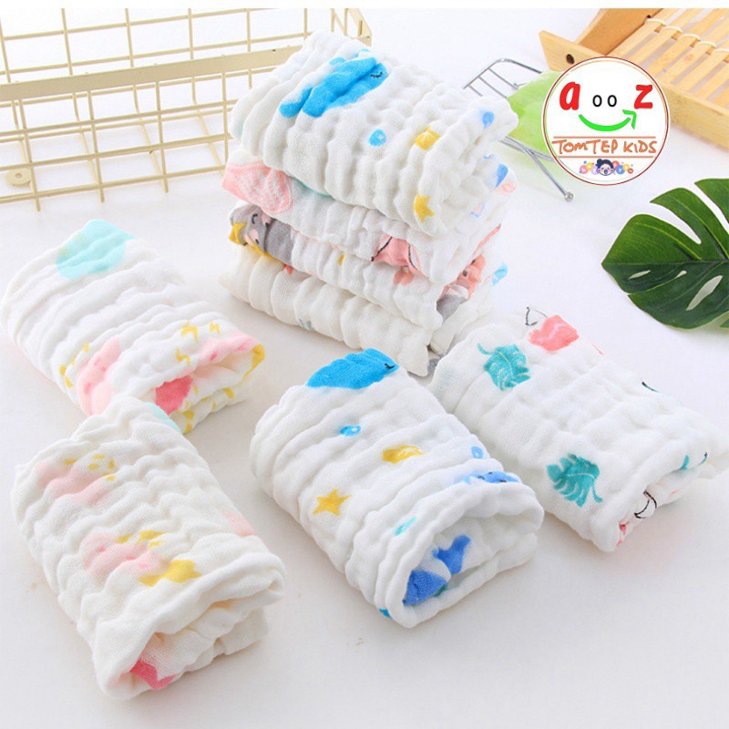 Khăn xô 6 lớp sợi tre muslin, khăn rửa mặt cho bé hàng xuất khẩu, kích thước 30x30cm