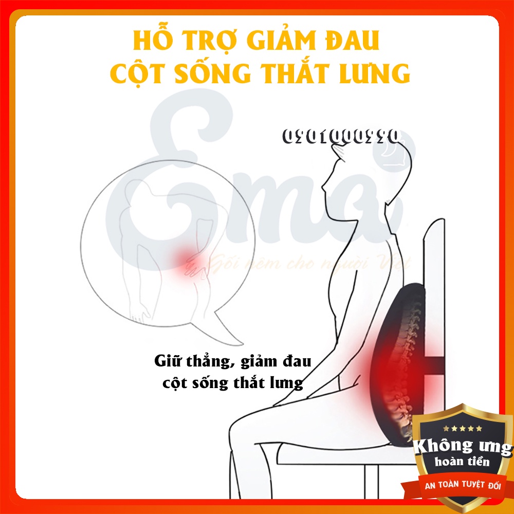 [CÓ GEL LẠNH] Gối tựa lưng chống đau mỏi thắt lưng Ema cho dân văn phòng, lái xe