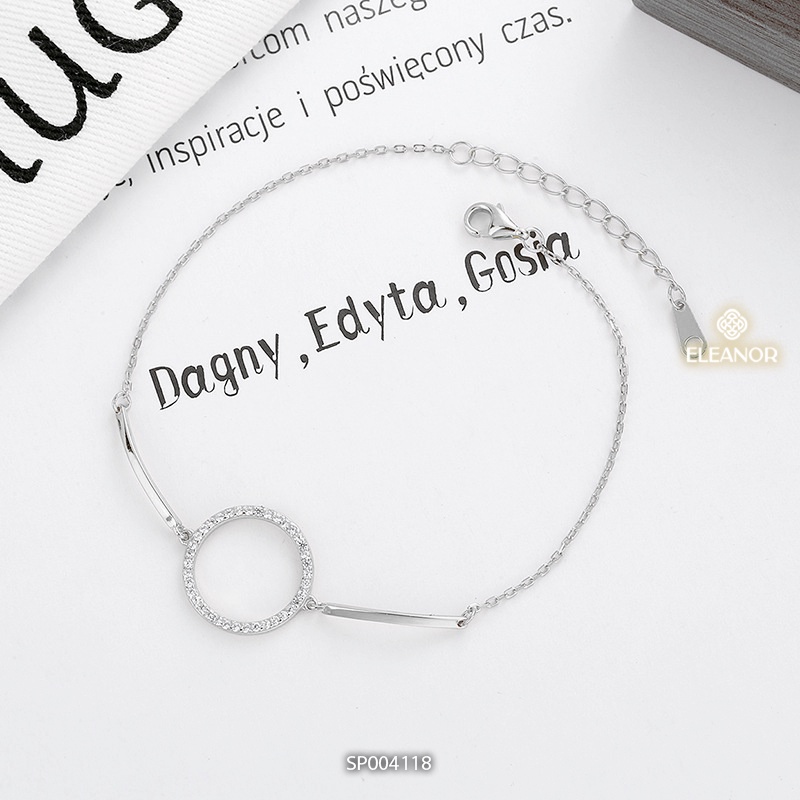 Lắc tay nữ bạc 925 Eleanor Accessories mặt tròn đính đá sợi mảnh phụ kiện trang sức dễ thương