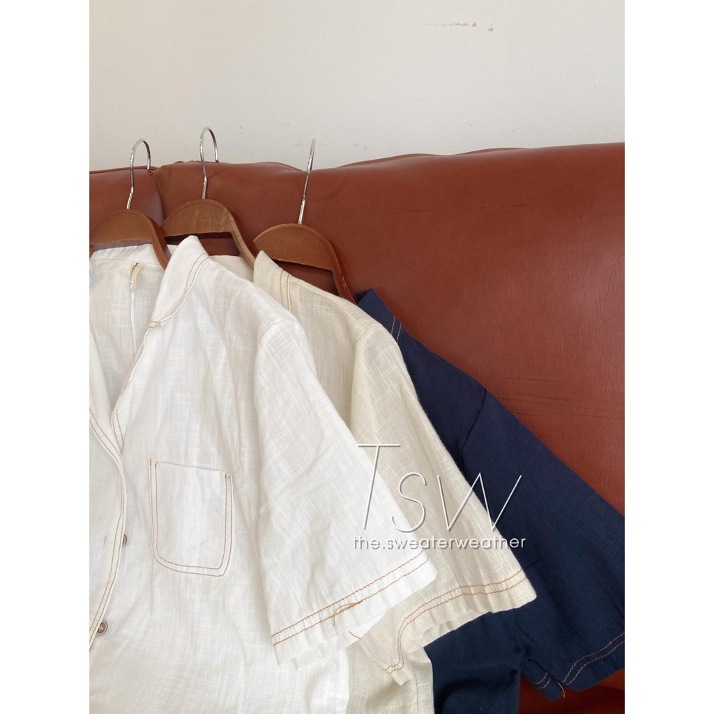 [Mã WASKT304 giảm 15% tối đa 30K đơn 99K] Áo sơ mi cổ pijama đũi xước chỉ nổi (Ảnh thật) | BigBuy360 - bigbuy360.vn