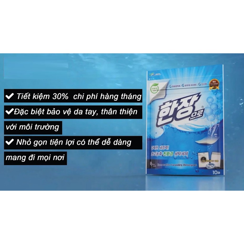 Bộ 3 gói Giấy giặt quần áo Hàn Quốc Han Jang 30 tờ - 2 trong 1 Giặt và Xả