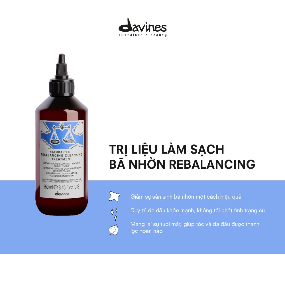 Dung dịch làm sạch bã nhờn Davines Rebalancing Cleansing Treatment dung tích 250ml dành cho da đầu dầu, bết