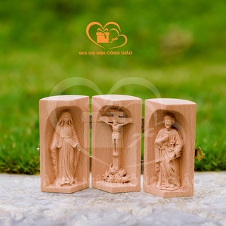 Bộ bàn thờ Chúa mini chất liệu gỗ cao 10cm Quà Lưu Niệm Công Giáo