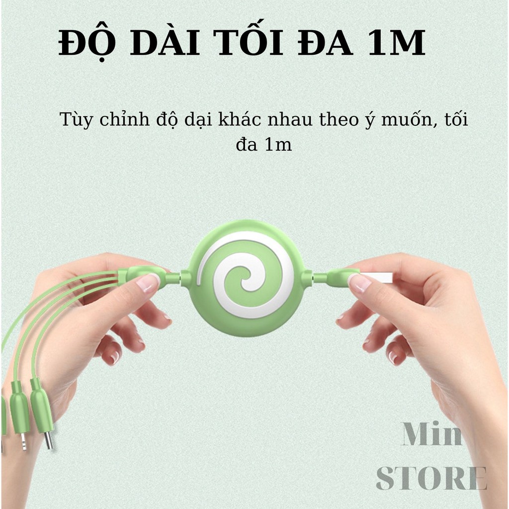Cáp sạc đa năng 3 đầu - Kéo rút  - Sạc nhanh - Min STORE