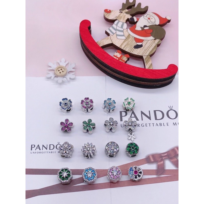 Hạt charm bạc Hoa đính đá bạc s925 Cao Cấp ( khách ib chọn mẫu ạ)